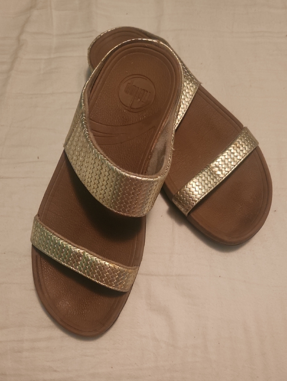 Fitflop Gold Woven Two Strap Slide Sandals